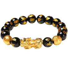 Load image into Gallery viewer, Pulsera de obsidiana negra y dorada - Ozerty