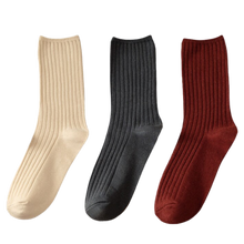 Load image into Gallery viewer, 3 Pairs Women's Ribbed Cotton Socks