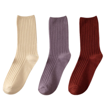 Load image into Gallery viewer, 3 Pairs Women's Ribbed Cotton Socks