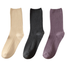 Load image into Gallery viewer, 3 Pairs Women's Ribbed Cotton Socks