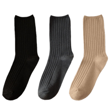 Load image into Gallery viewer, 3 Pairs Women's Ribbed Cotton Socks