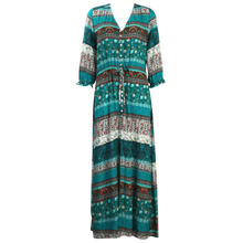 Load image into Gallery viewer, Vestido bohemio con cuello de pico
-Verde/M - Ozerty