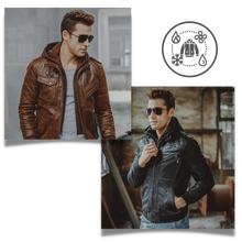 Load image into Gallery viewer, Chaqueta motera clásica de cuero marrón
- Ozerty