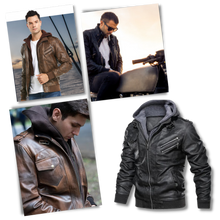 Load image into Gallery viewer, Chaqueta motera clásica de cuero marrón
- Ozerty