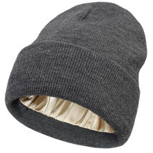 Load image into Gallery viewer, Gorro de punto con forro de satén -Gris oscuro - Ozerty